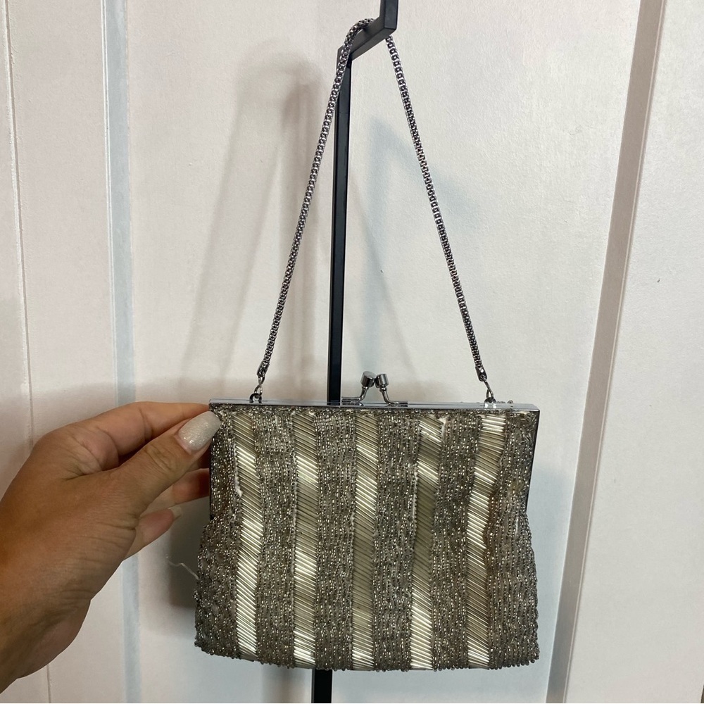 Vintage Elegant Silver and Cream Evening Bag - 1920s vibe